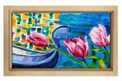 Gül Ve Kayık Tablosu Naturel Ahşap - 45x30