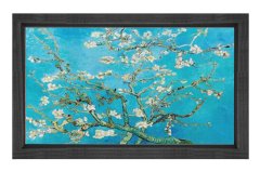 Çiçekli Badem Ağacı Tablosu Siyah Ahşap Çerçeve - 50x70