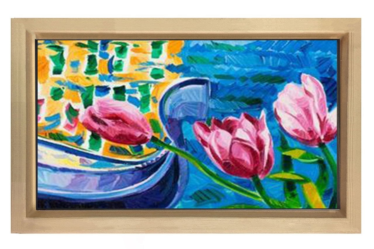 Gül Ve Kayık Tablosu Naturel Ahşap - 50x70