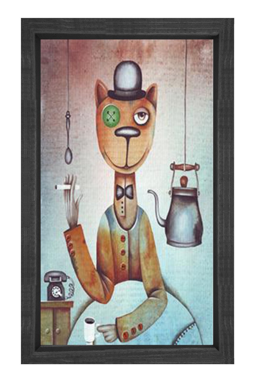 Kedi Tablosu Siyah Ahşap Çerçeve - 50x90
