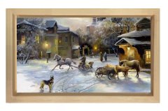Vintage Karlı Şehir Manzarası Tablosu Naturel Ahşap - 40x60