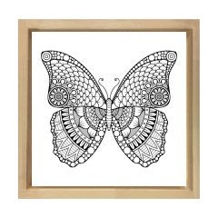 Kelebek Boyama Tablo Tablosu Naturel Ahşap Çerçeve - 100x100