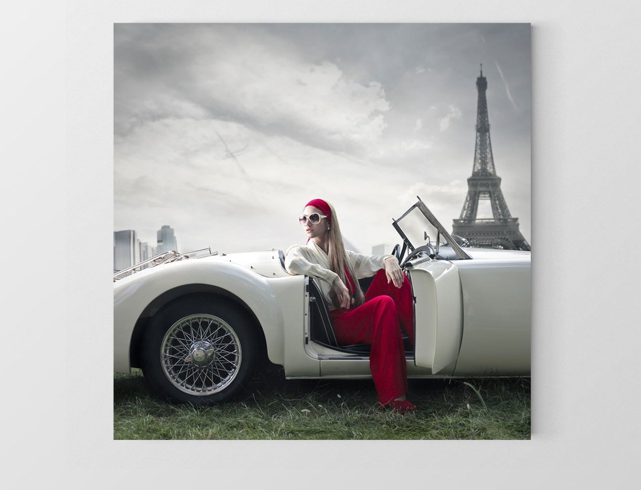 Paris Vintage Araba Tablosu Çerçevesiz - 70x70