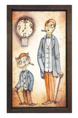 Kedi Ve Adam Tablosu Kahverengi Ahşap Çerçeve - 100x150