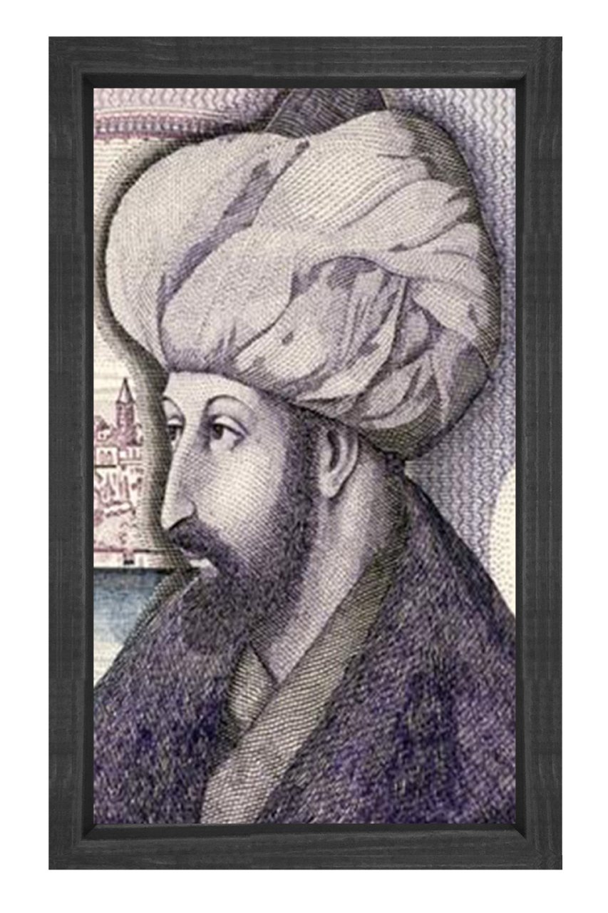 Fatih Sultan Mehmet Tablosu Siyah Ahşap Çerçeve - 50x70