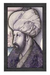 Fatih Sultan Mehmet Tablosu Siyah Ahşap Çerçeve - 50x70