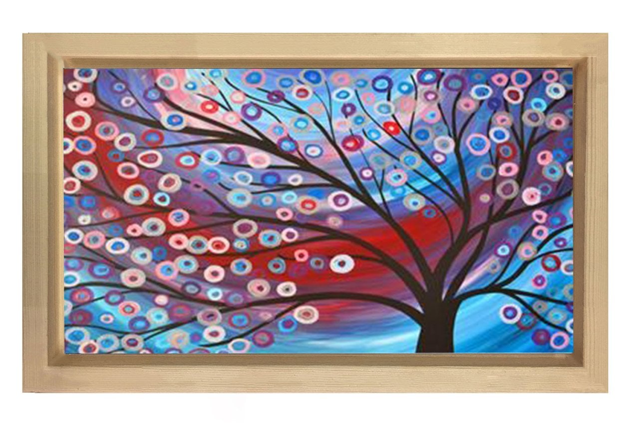 Soyut Boncuk Ağacı Tablosu Naturel Ahşap Çerçeve - 100x150