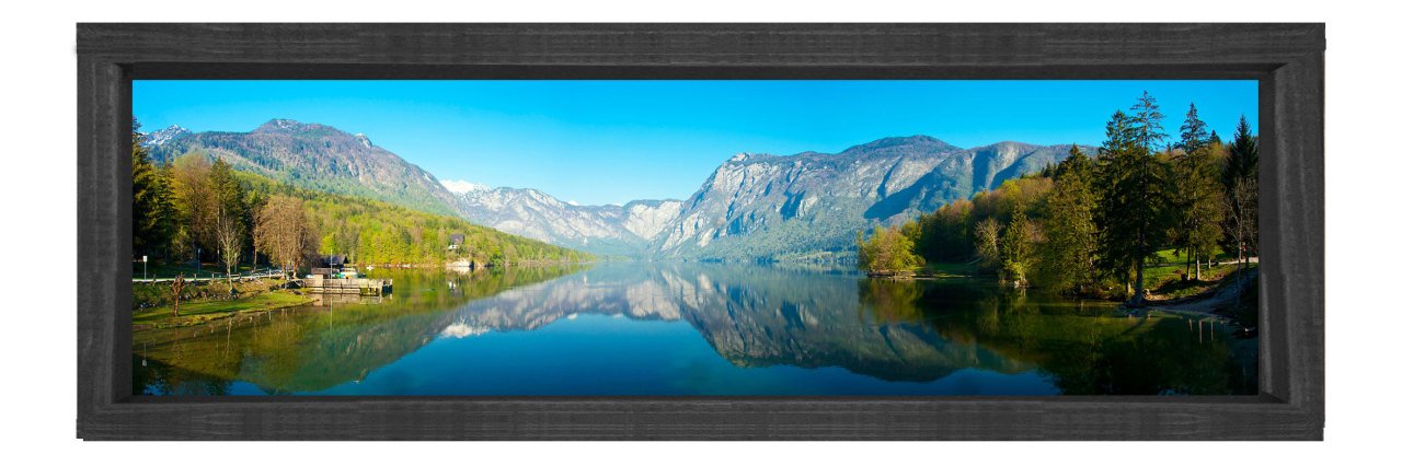Dağ Manzarası Tablosu Siyah Ahşap Çerçeve - 180x60