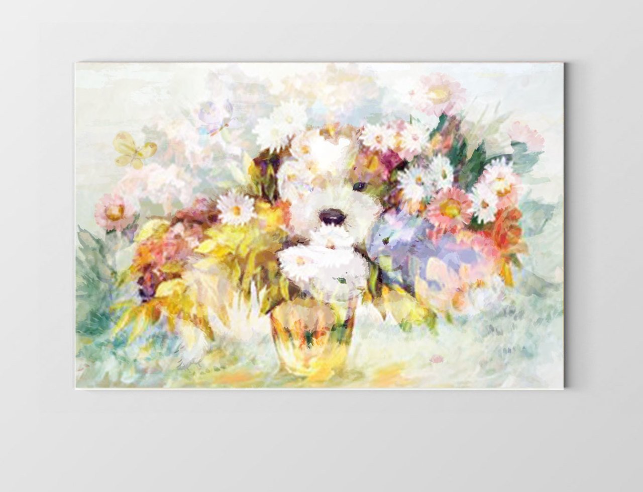 Sevimli Köpek Ve Tavşancıklar Tablosu Çerçevesiz - 45x30