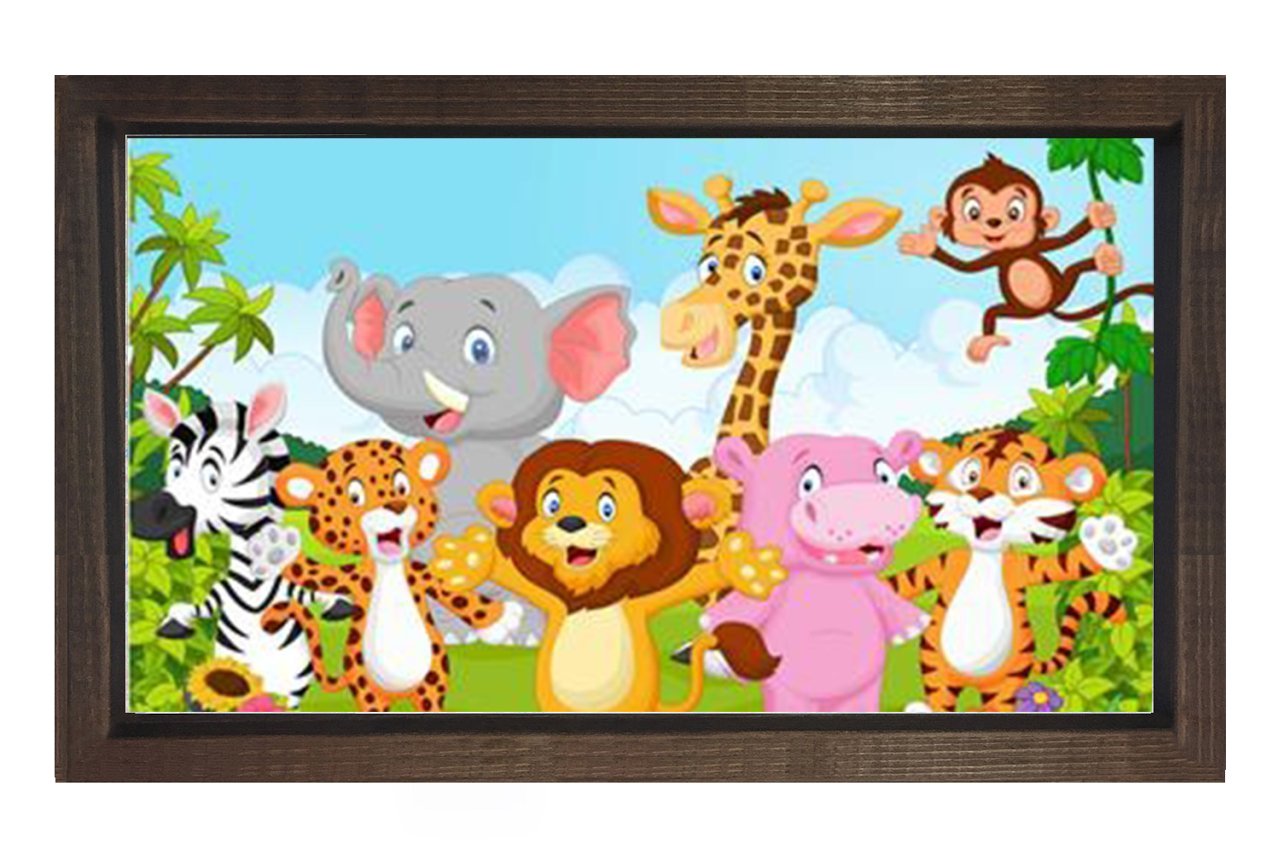 Sevimli Hayvanlar  Tablosu Kahverengi Ahşap Çerçeve - 100x200