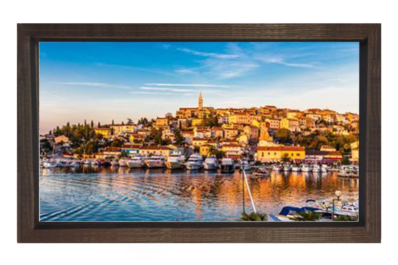 Kıyı Ve Şehir Tablosu Kahverengi Ahşap Çerçeve - 50x90