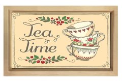 Çay Zamanı Tablosu Naturel Ahşap - 50x70