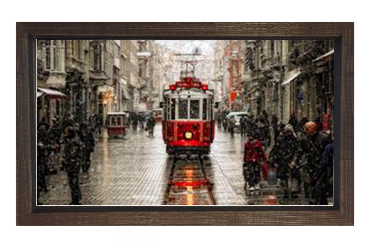 Taksim Meydanı Tablosu Kahverengi Ahşap Çerçeve - 50x90