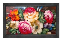 Gül Çiçekleri Tablosu Siyah Ahşap - 100x200