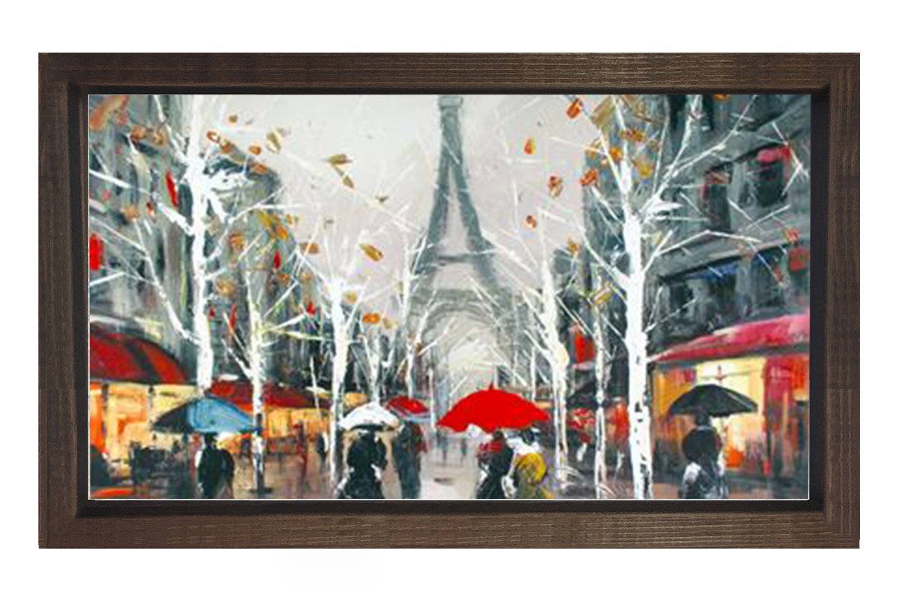 Paris Şehir Manzarası Tablosu Kahverengi Ahşap Çerçeve - 40x60