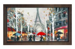 Paris Şehir Manzarası Tablosu Kahverengi Ahşap Çerçeve - 40x60