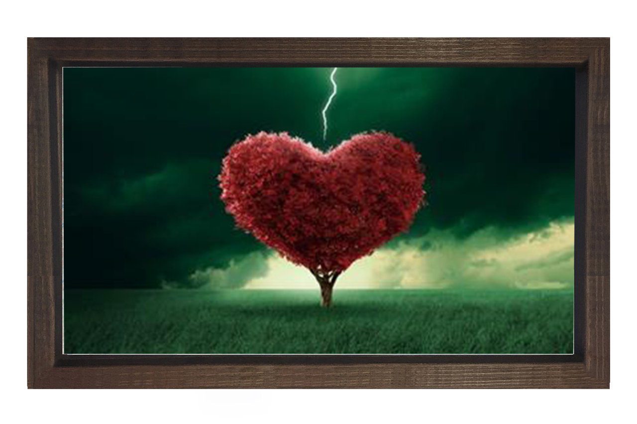 Kalp Tablosu Kahverengi Ahşap Çerçeve - 100x150