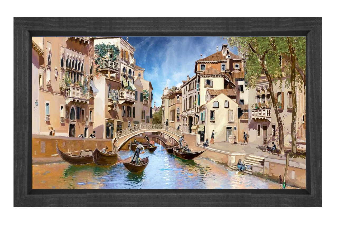 Venedik ve Gondollar Tablosu Siyah Ahşap - 70x100