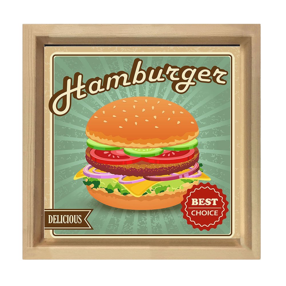 Hamburger Tablosu Naturel Ahşap Çerçeve - 30x30
