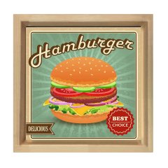 Hamburger Tablosu Naturel Ahşap Çerçeve - 30x30