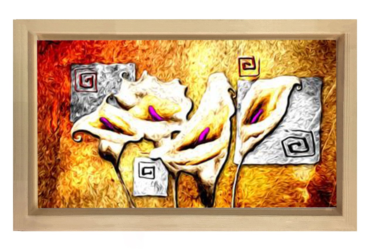 Dekoratif Çiçek Tablosu Naturel Ahşap - 70x100
