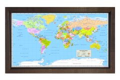 Dünya Haritası Tablosu Kahverengi Ahşap - 50x70