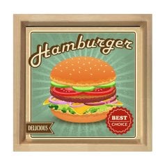 Hamburger Tablosu Naturel Ahşap Çerçeve - 40x40