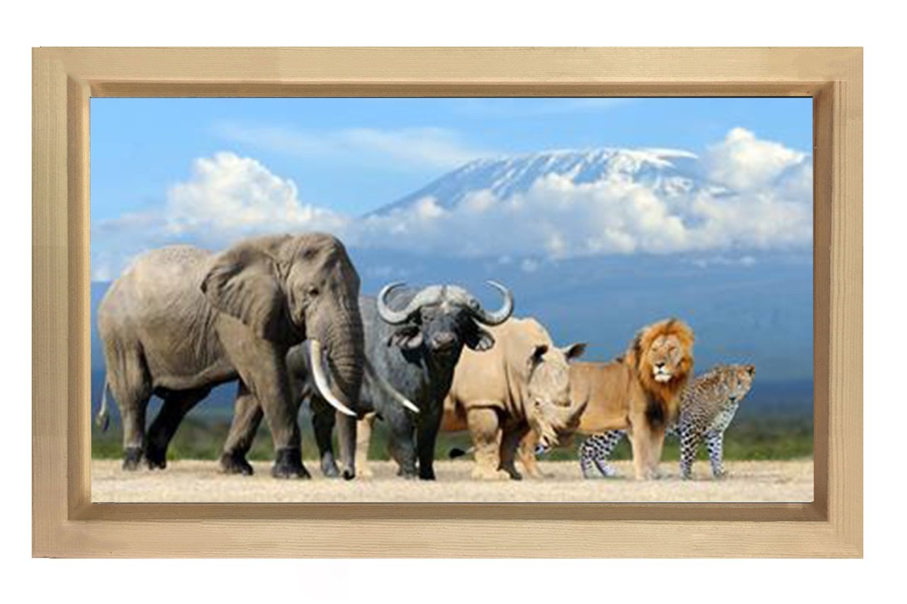 Vahşi Hayvanlar  Tablosu Naturel Ahşap Çerçeve - 45x30
