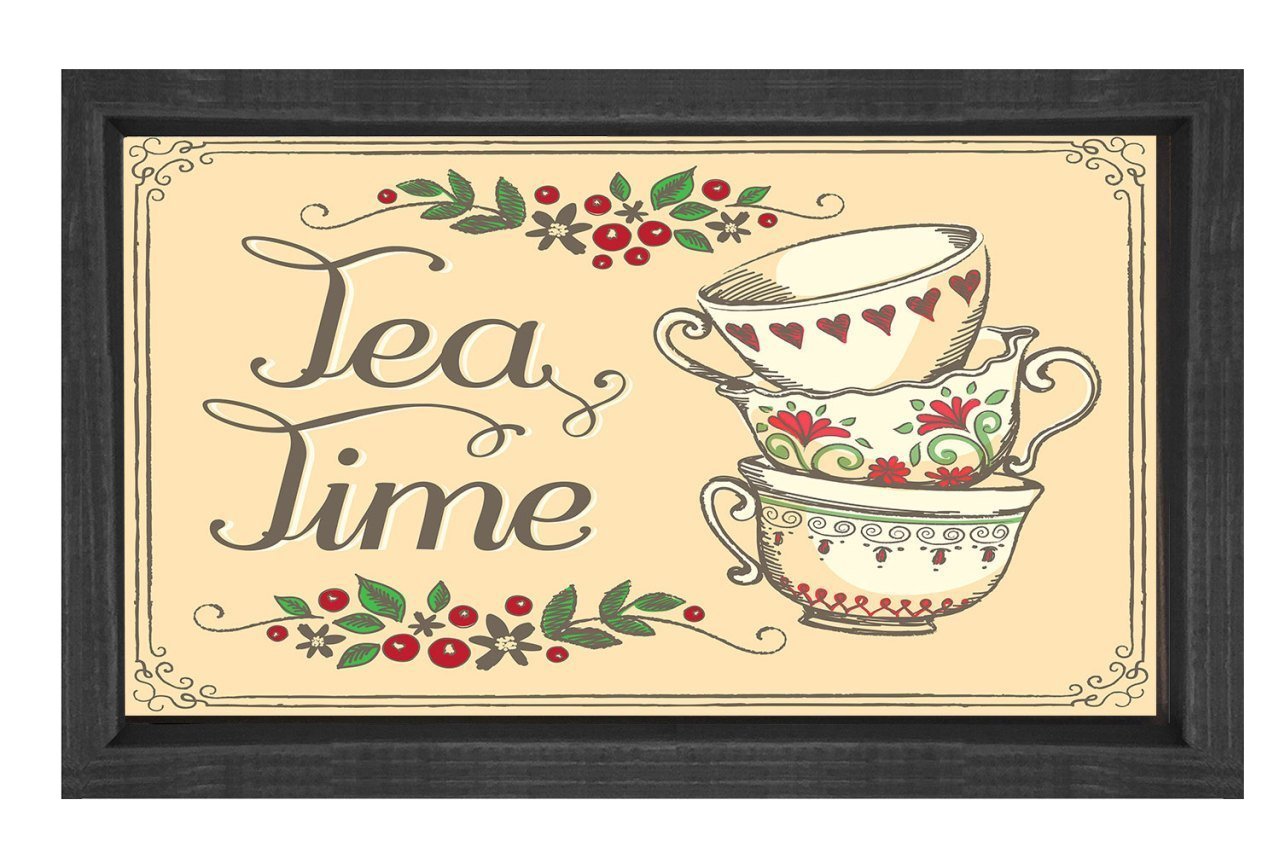 Çay Zamanı Tablosu Siyah Ahşap - 45x30