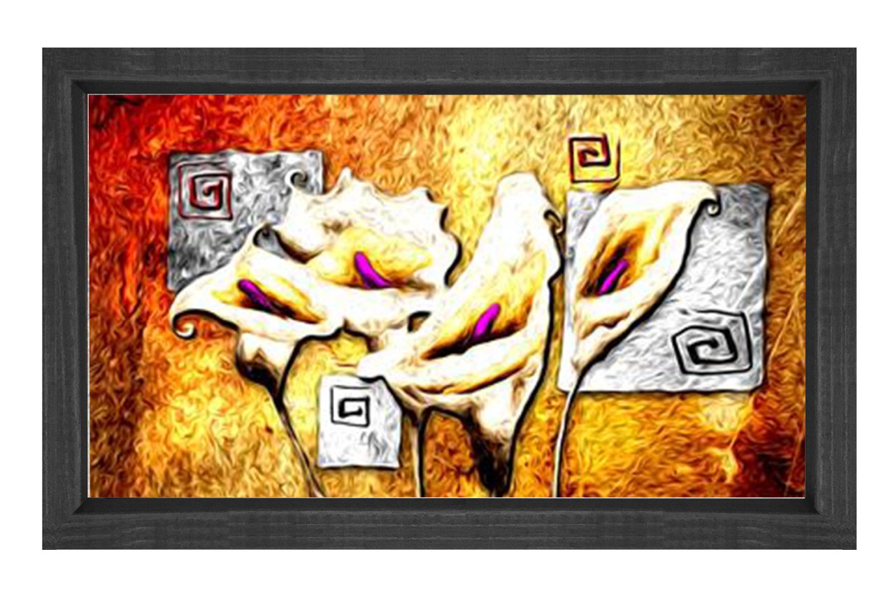 Dekoratif Çiçek Tablosu Siyah Ahşap - 40x60