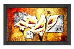 Dekoratif Çiçek Tablosu Siyah Ahşap - 40x60