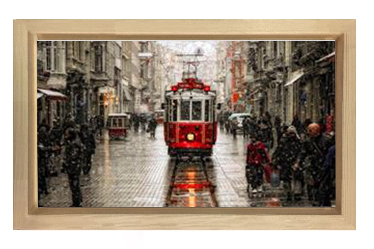Taksim Meydanı Tablosu Naturel Ahşap Çerçeve - 45x30