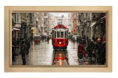 Taksim Meydanı Tablosu Naturel Ahşap Çerçeve - 45x30