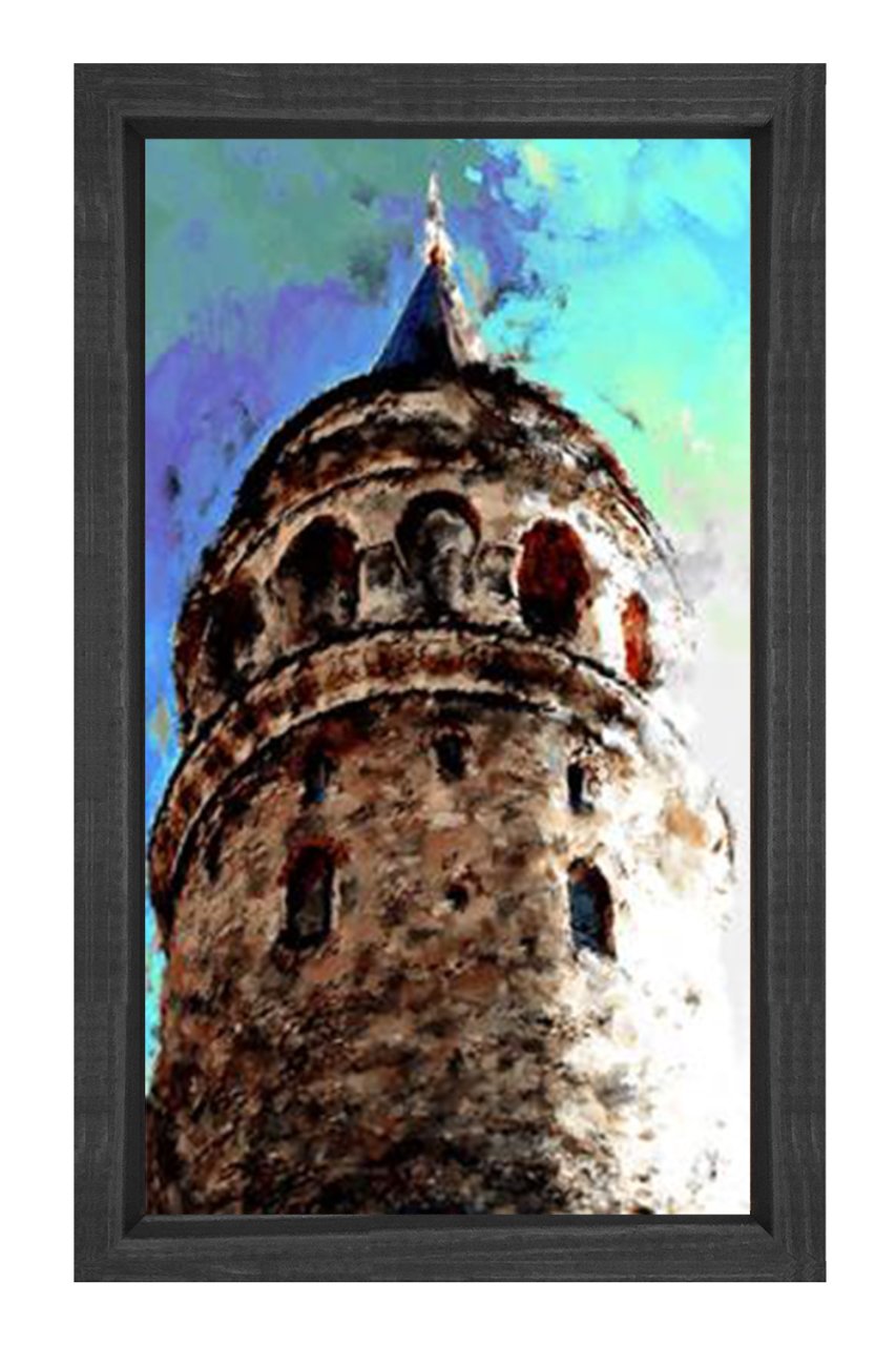 Galata Kulesi Yağlıboya Tablosu Siyah Ahşap Çerçeve - 50x90