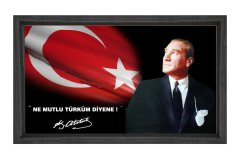 Atatürk Tablosu Siyah Ahşap Çerçeve - 100x200