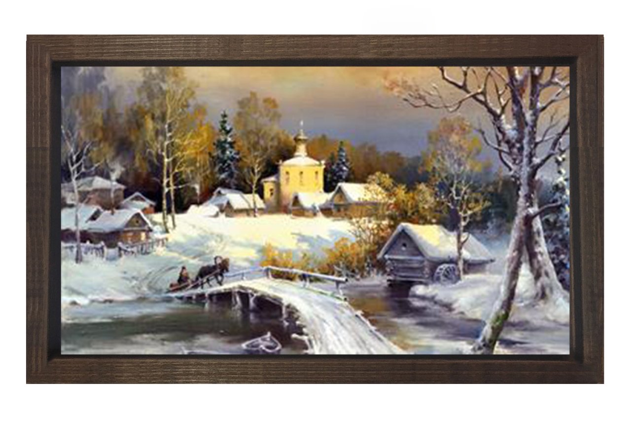 Kar Manzarası YağlıBoya Tablosu Kahverengi Ahşap Çerçeve - 100x150