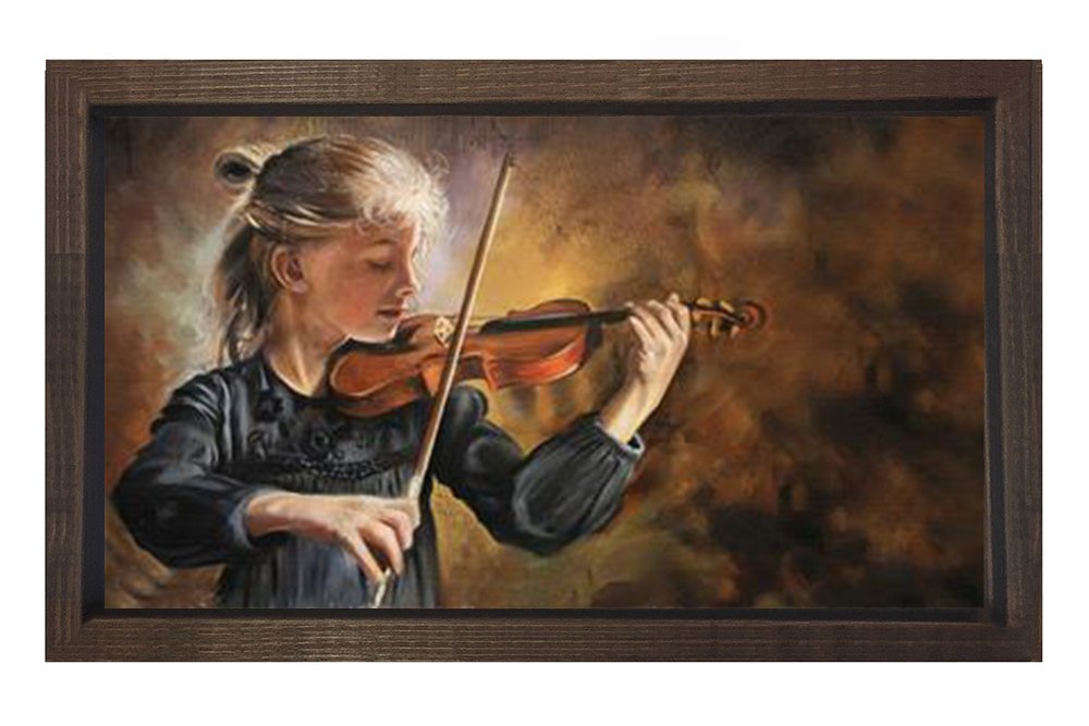 Kemancı Kız Tablosu Kahverengi Ahşap Çerçeve - 70x100