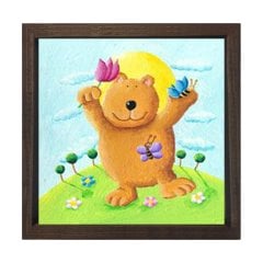 Tatlı Ve Çiçekli Ayı Tablosu Kahverengi Ahşap Çerçeve - 70x70