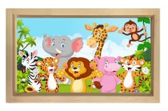 Sevimli Hayvanlar  Tablosu Naturel Ahşap Çerçeve - 40x60