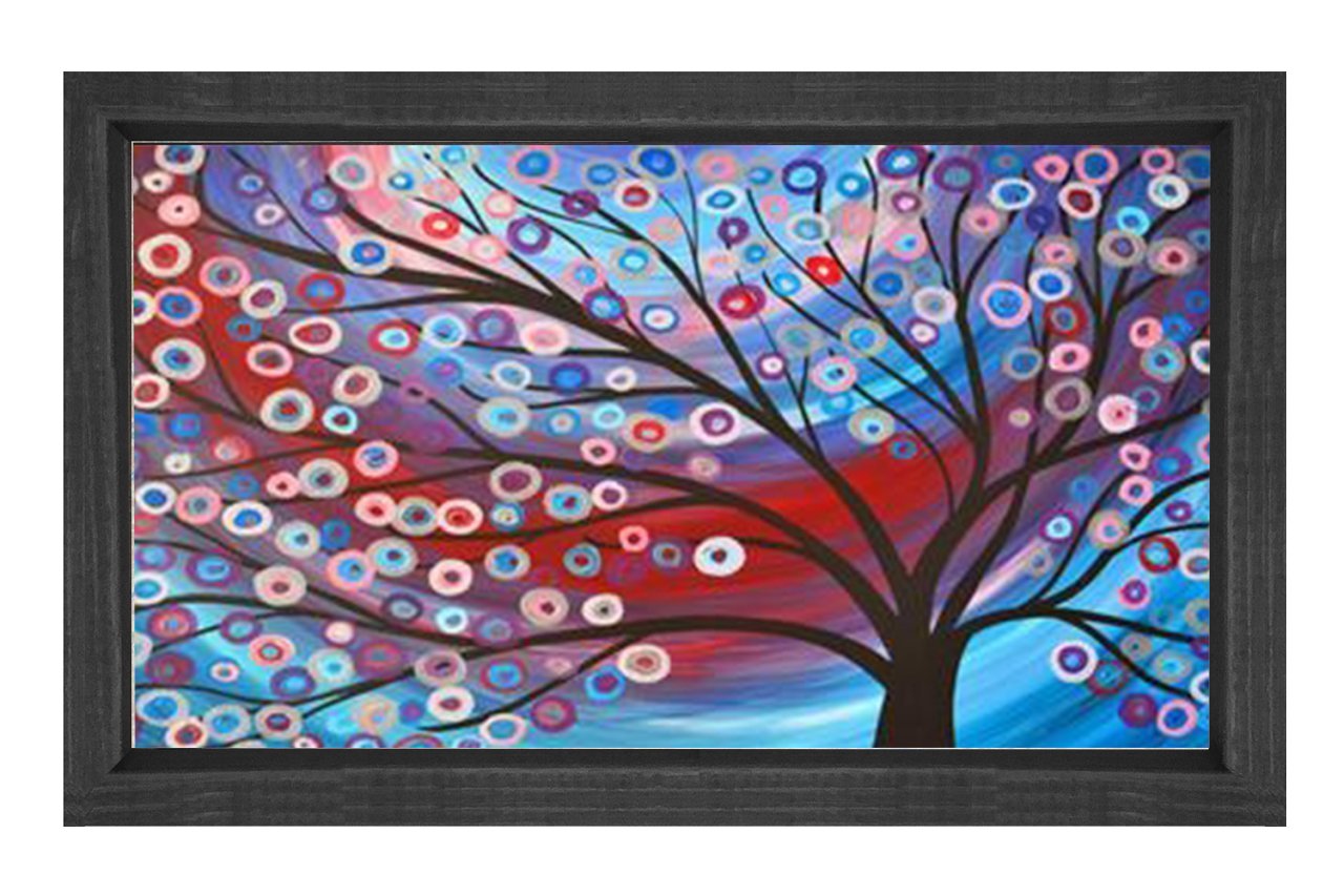 Soyut Boncuk Ağacı Tablosu Siyah Ahşap Çerçeve - 50x70