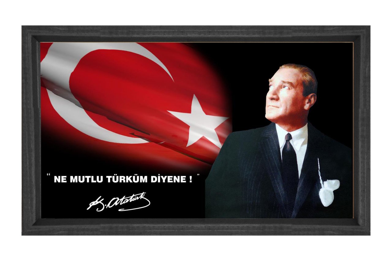 Atatürk Tablosu Siyah Ahşap Çerçeve - 45x30