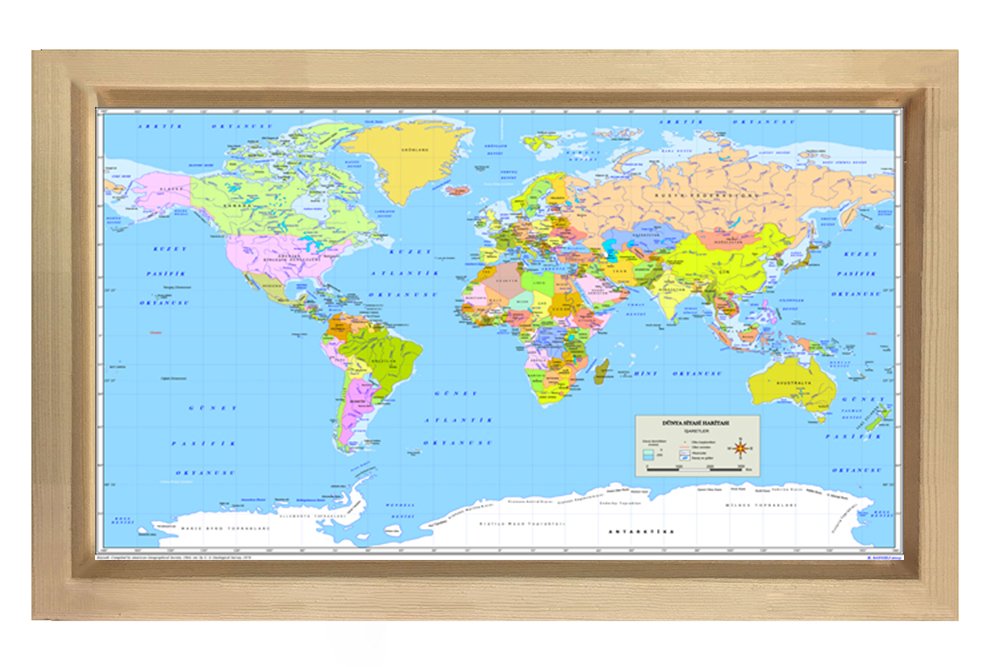 Dünya Haritası Tablosu Naturel Ahşap - 45x30