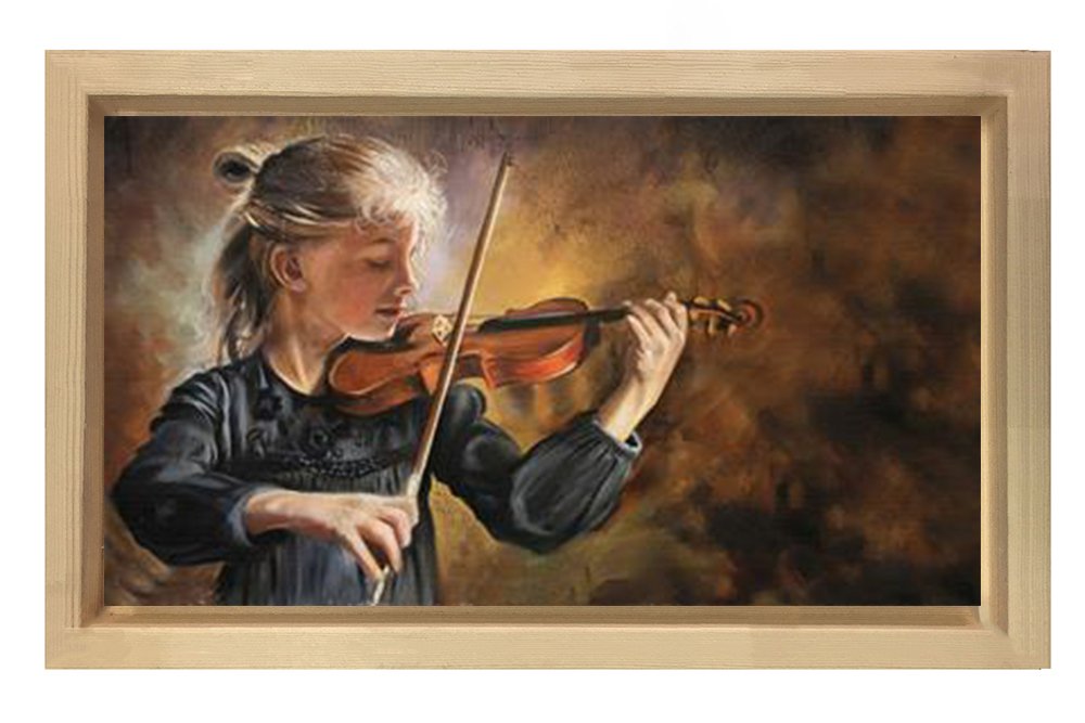 Kemancı Kız Tablosu Naturel Ahşap Çerçeve - 40x60