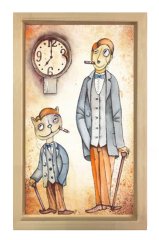 Kedi Ve Adam Tablosu Naturel Ahşap Çerçeve - 70x100