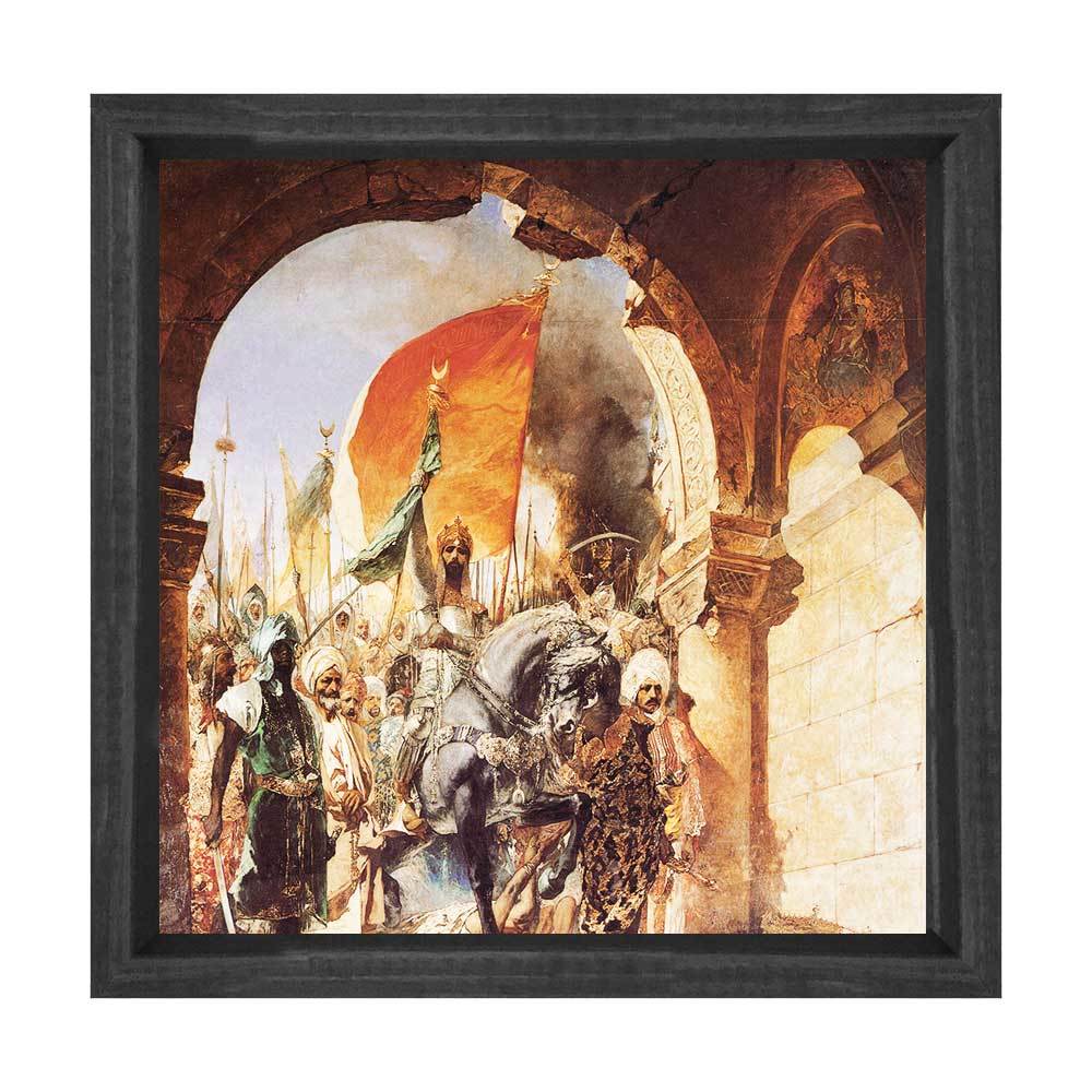 İstanbul'un Fethi Tablosu Siyah Ahşap Çerçeve - 50x90