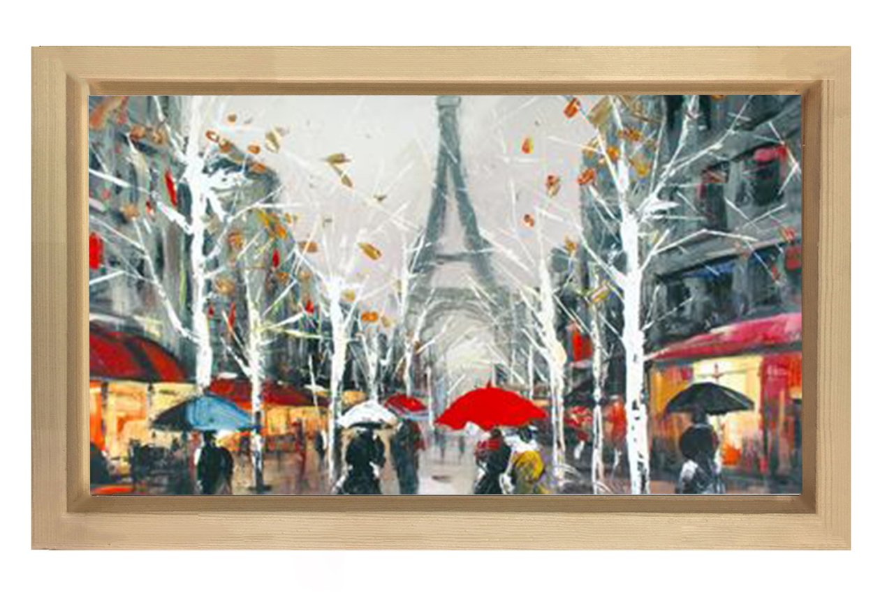 Paris Şehir Manzarası Tablosu Naturel Ahşap Çerçeve - 50x90