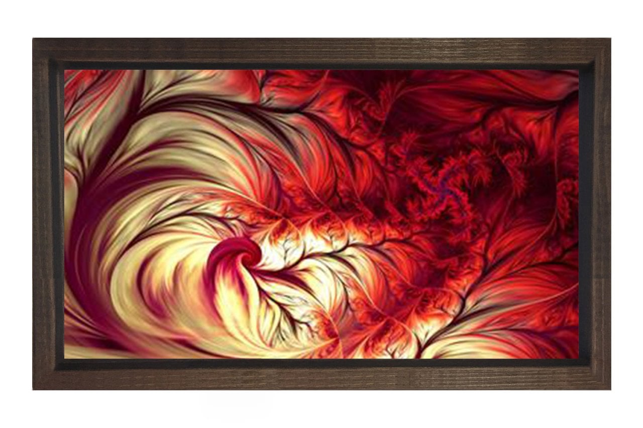Kırmızı Ateş Agacı Tablosu Kahverengi Ahşap Çerçeve - 50x90