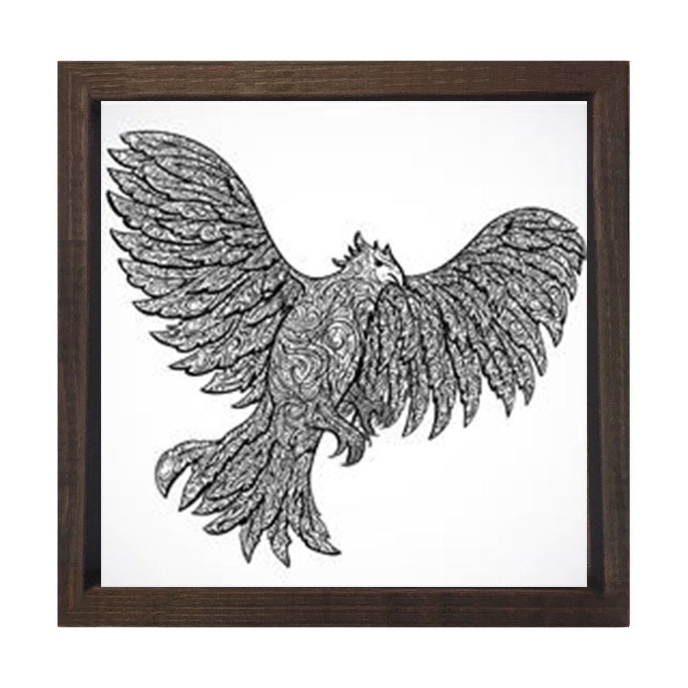 Kartal Boyama Tablo Tablosu Kahverengi Ahşap Çerçeve - 100x100
