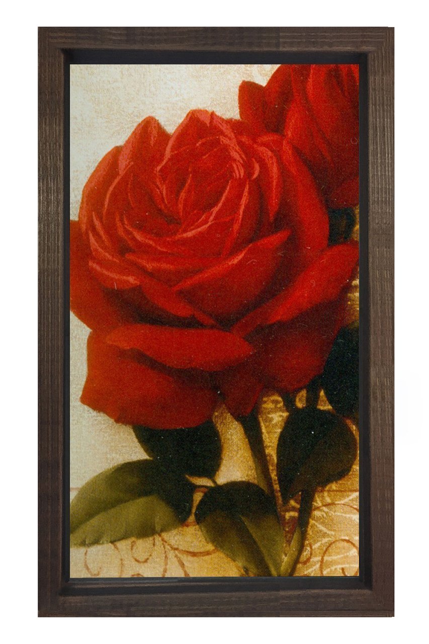 Güller Çiçek Tablosu Kahverengi Ahşap Çerçeve - 70x100