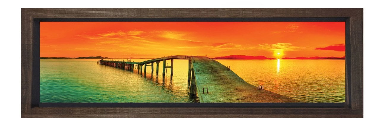 Gün Batımı Ve Yol Tablosu Kahverengi Ahşap Çerçeve - 150x50